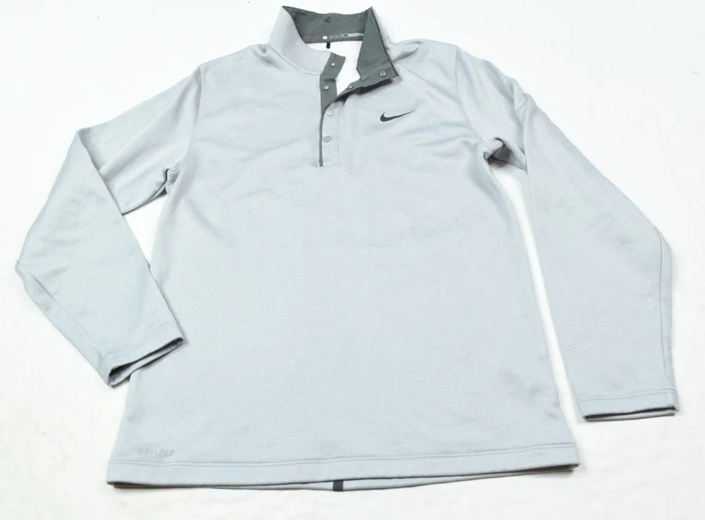 Nike Tiger Woods Snap Pullover Sweater Mens Small Gray Long Sleeve Fleece Golf